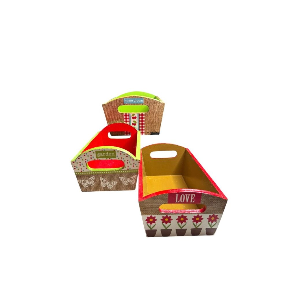 Set Of 3 Rectangular Decorative Wooden Storage Containers Totes - Picture 8 of 11